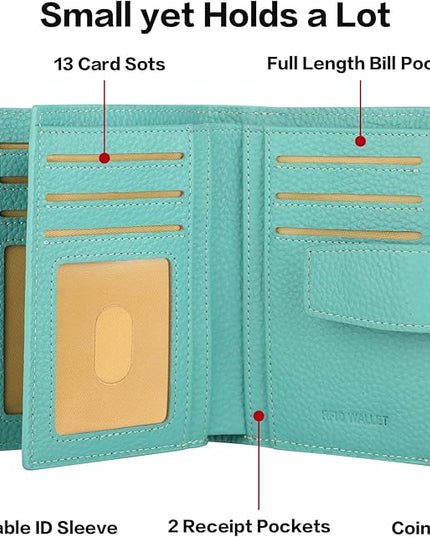 Lavemi Small Compact Women Wallet RFID Blocking Genuine Leather Bifold Purse with ID Windows