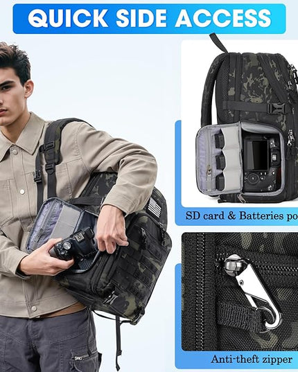 SDYSM Camera Backpack Bag Professional for DSLR/SLR Mirrorless Camera Waterproof 15.6 inch Tactical Camera Bags for Photographers with Rain Cover, Tripod Holder, Small Bag Photography Backpack Case