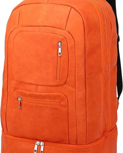 Sole Premise Leather Bag for Multi-functional Travel Carry-on with Shoe, Laptop and Clothes Compartments for Men & Women (Orange)