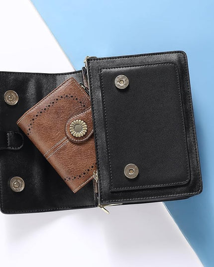 SENDEFN Small Womens Wallet Leather Bifold Card Holder RFID Blocking with Zipper Coin Pocket