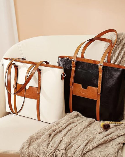 BOSTANTEN Leather Laptop Bag Work Tote for Women Shoulder Handbag Briefcase 15.6 inch Satchel Computer Bag