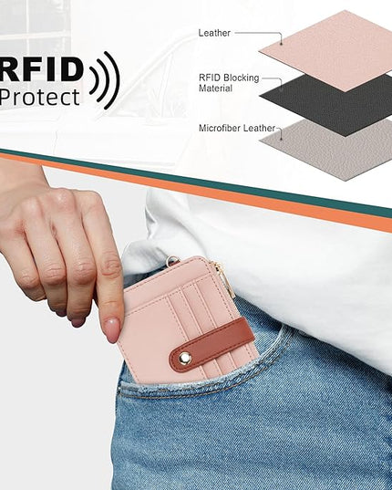 Keychain Wallet with Bracelet RFID Blocking Wristlet Credit Purse Card Holder, Silicone Bead Tassel Key Ring for Women