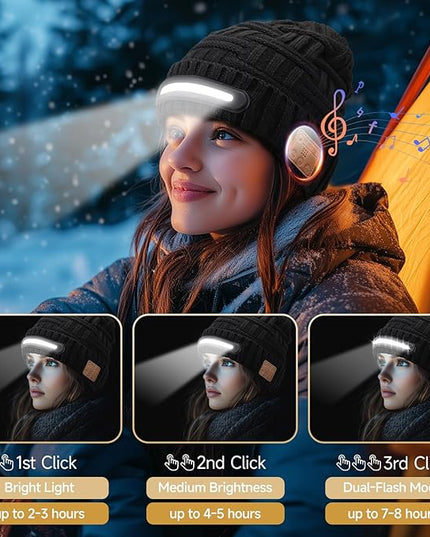 LED Beanie Hat with Bluetooth-Tech Gifts for Men and Women, Wireless Hat Beanie Cap Headlamp Music hat