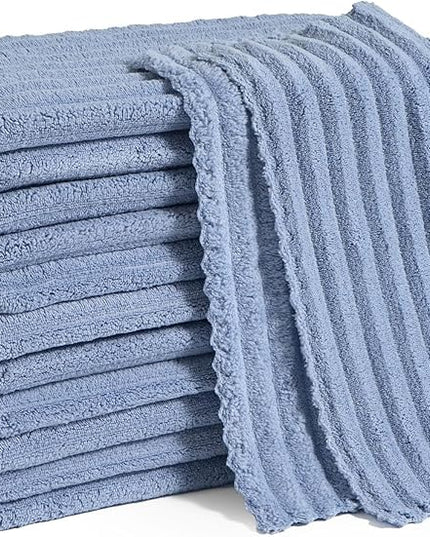 Kitchen Dish Cloths,Super Absorbent Coral Velvet Dish Towels,Quick Drying Kitchen Towels No Lint Dish Rags,Reusable Household Microfiber Cleaning Cloth,12X12 inches (12 Pack,Navy Blue Streak)