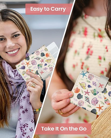 Passport Holder for Travel Essentials, RFID Blocking Leather Cover Wallet with Magnetic Closure, Aesthetic & Cute Passport Book Case for Women and Men - Seashell