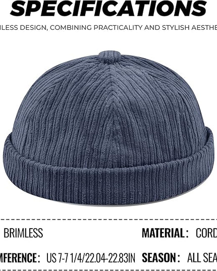 CLAPE Brimless Beanie Hat Corduroy Watch Cap Rolled Cuff Docker Cap Leon Skull Harbour Hat Unisex
