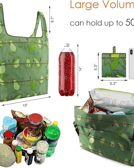 BeeGreen Animals Lover Gifts for Women Animals Reusable Grocery Bags Shopping Bags Bulk 6 Pack 50LBS X-Large Foldable Hedehog Cats Dogs Frog