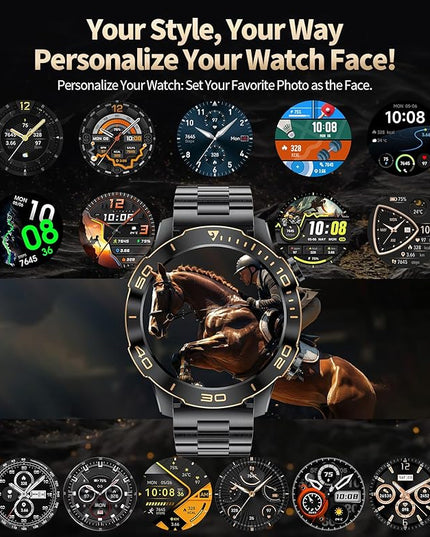 Military Smart Watch for Men(Answer/Calls),1.43''AMOLED Screen,500mAh 5ATM Waterproof,170 Sports Modes, Fitness Tracker Watch with Heart Rate/SpO2/Blood Pressure for Android/iOS,Smartwatch Black