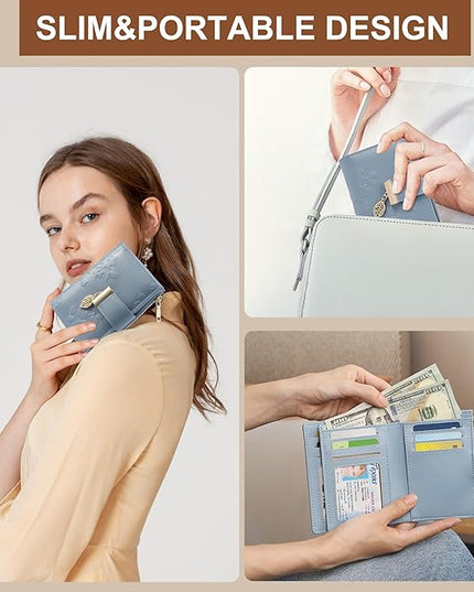 yiijay Small Wallet Women RFID Blocking Leather Bifold Wallet Credit Card Holder for Women Ladies Compact Wallet Mini Purse With Zipper Pocket