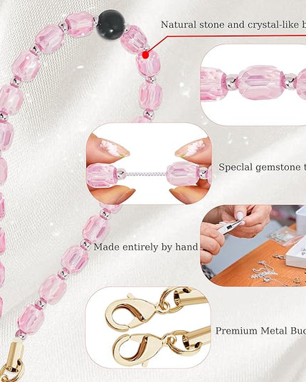Marble Beaded Phone Wrist Strap,Detachable Phone Bracelet Strap with Tether Tab,Hands-Free Wristlet Strap (Pink Crystal)