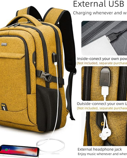 DUSLANG 17 Inch Laptop Backpack for Travel Water Resistant College Backpack for Women Laptop Bag with USB Charging Port Work Backpack,Yellow