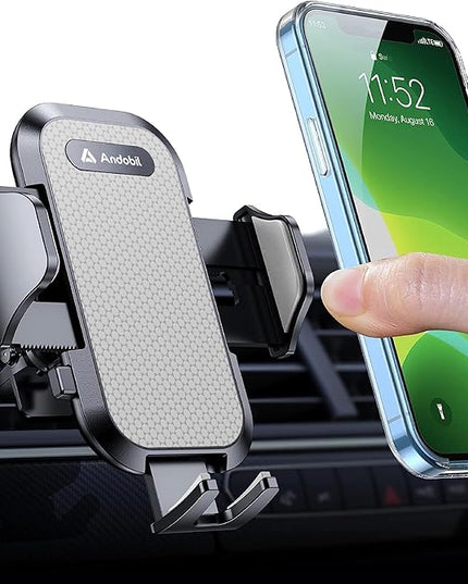 andobil 2026 Upgraded Car Phone Holder Mount for Vent, Military Sturdy Metal Clip Air Vent Phone Holder for Your Car Easy Used Cell Phone Car Mount for iPhone 16 15 14 13 12 Pro Max Samsung Grey