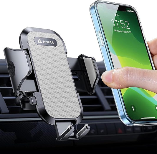 andobil 2026 Upgraded Car Phone Holder Mount for Vent, Military Sturdy Metal Clip Air Vent Phone Holder for Your Car Easy Used Cell Phone Car Mount for iPhone 16 15 14 13 12 Pro Max Samsung Grey
