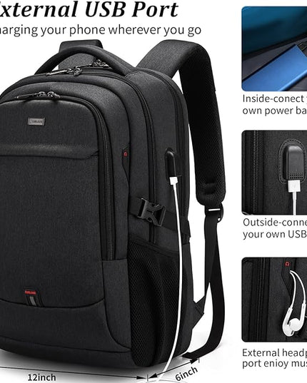 DUSLANG 17 Inch Laptop Backpack for Travel Water Resistant College Backpack for Men Women Laptop Bag with USB Charging Port Clear Cosmetic Bag,Black