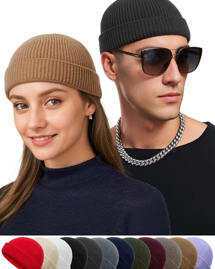 vidsel Thin Wool Fisherman Beanie Hat for Men Women Fall Winter,Short Knit Cuffed Fashion Trawler Skull Cap,Watch Cap