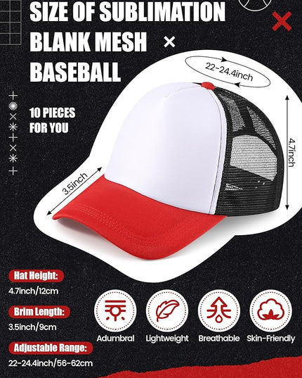 10 Pcs Sublimation Blank Trucker Hats Bulk Mesh Baseball Cap Polyester Mesh Trucker Hat for Men and Women