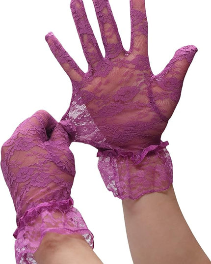 ATHX Women's Lace Floral Opera Tea Party Gloves 80s Wrist Length Bridal Wedding Prom Gloves Costume Accessories