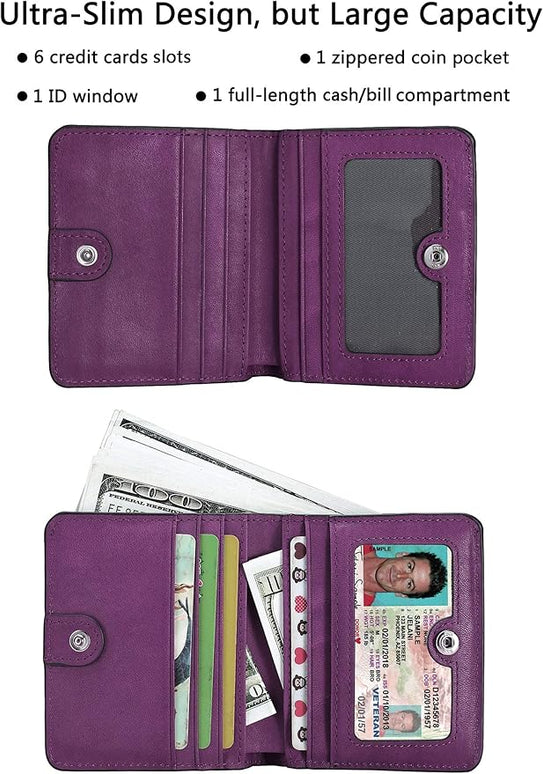 AINIMOER Small Leather Wallet for Women, Ladies Credit Card Holder RFID Blocking Women's Mini Bifold Pocket Purse