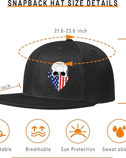 Skull Finger Flat Bill Hats for Men Black Mens Snapback Hat Baseball Cap Fitted Hat Rock N Roll Skeleton Hand Snap Backpack
