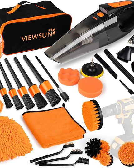 Viewsun 20PCS Car Cleaning Kit, Car Interior Detailing Kit with High Power Handheld Vacuum, Auto Detailing Drill Brush Set, Cleaning Gel, Complete Car Wash Kit Supplies for Deep Cleaning
