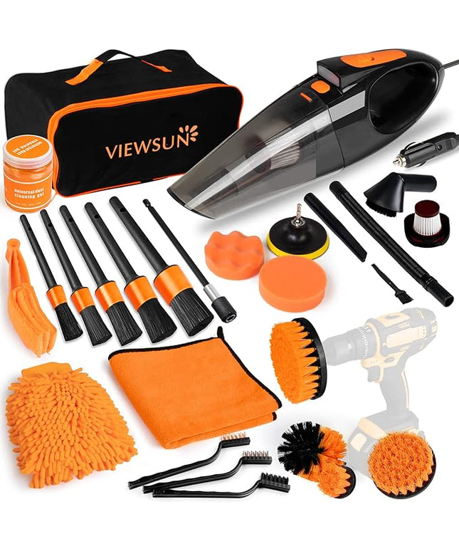 Viewsun 20PCS Car Cleaning Kit, Car Interior Detailing Kit with High Power Handheld Vacuum, Auto Detailing Drill Brush Set, Cleaning Gel, Complete Car Wash Kit Supplies for Deep Cleaning