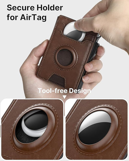 typecase AirTag Wallet for Men: Pop Up Card Case, Secure Holder for Apple Air Tag, Premium Leather, Smart, RFID Blocking, Slim, Minimalist, Thin, 13 Cards Capacitiy | ID Window | Money Clip (Brown)