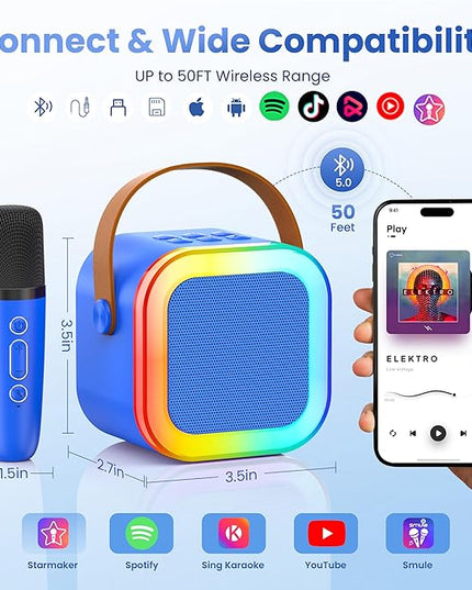 Karaoke Machine for Kids Adults, Portable Bluetooth Speaker with 2 Wireless Karaoke Microphones Player, 2026 TOP Birthday for Girls Boys 3,4,5,6,7,8+Year Old Toddler Toys Valentine Gifts(Deepblue)