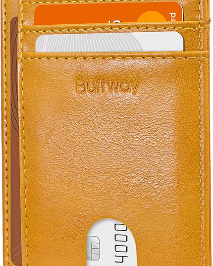 Buffway Slim Minimalist Front Pocket RFID Blocking Leather Wallets for Men and Women - Alaska Yellow