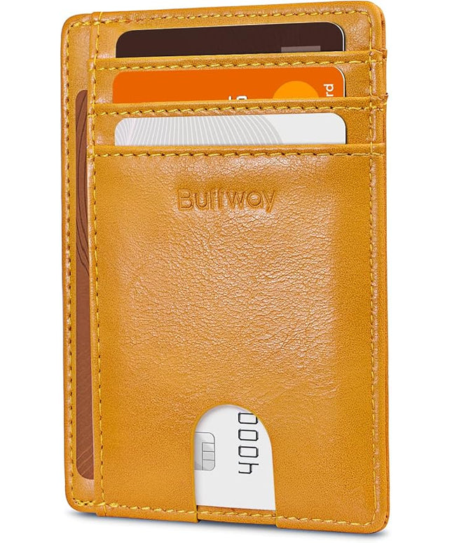 Buffway Slim Minimalist Front Pocket RFID Blocking Leather Wallets for Men and Women - Alaska Yellow