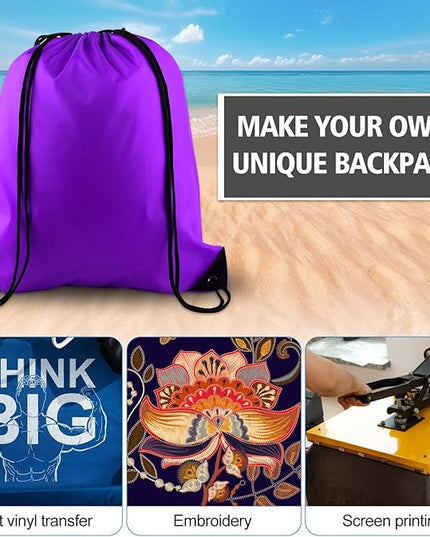 KUUQA 2Pcs Drawstring Backpack Bags Sports Cinch Sack String Backpack Storage Bags for Gym Traveling (Purple)