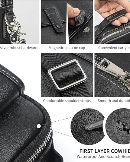 Augus Leather Small Messenger Bag For Men Crossbody Handbag Shoulder Sling Travel Bags for Men Purse Daypack Magnetic Buckle