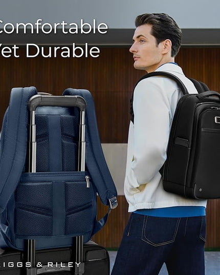 Briggs & Riley Slim Backpack for Women & Men - Laptop Backpack, For Work & Travel, Carry On Size, Lightweight & Durable, Padded Straps, Fits up to 14" Laptop - @work Collection, Navy