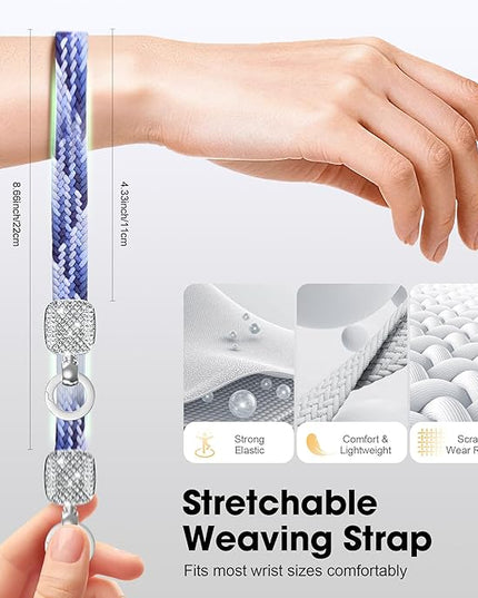 Elastic Phone Lanyard with Phone Tabs, Stretchy Braided Cellphone Wrist Strap and Keys Keychain