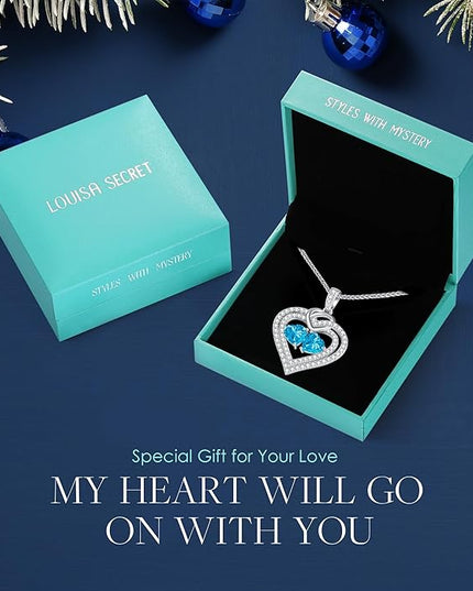 LOUISA SECRET Sparkling Double Heart Birthstone Necklaces for Women, 925 Sterling Silver Fine Jewelry, Pendant Heart Necklaces Birthday Anniversary Christmas Gift for Women Wife Mom Girlfriend Lady
