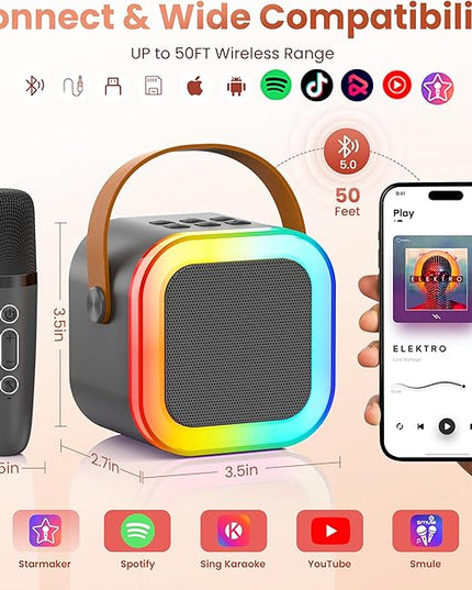 Mini Karaoke Machine for Kids Adults, Portable Bluetooth Speaker with 2 Wireless Karaoke Microphones, 2026 TOP Birthday for Girls Boys 3,4,5,6,7,8+Year Old Toddler Toys Karaoke Player Valentine(Grey)