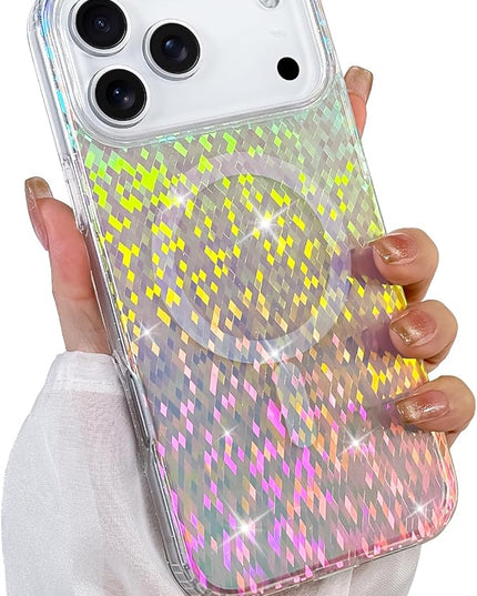 Glitter Case for iPhone 17 Pro Case for Women Girls [Compatible with Magsafe] Clear Cute Girly Aesthetic Colorful Iridescent Rainbow Sparkly Sparkle Bling Magnetic Protective Phone Cover