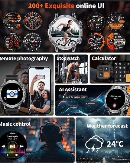 Military Smart Watch for Men(3 Bands),1000mAh /1.7" HD Large Display Smart Watches with LED Flashlight for Android iOS (Call Answer/Calls)Fitness Tracker with Heart Rate/Sleep Tracking/IP68 Waterproof