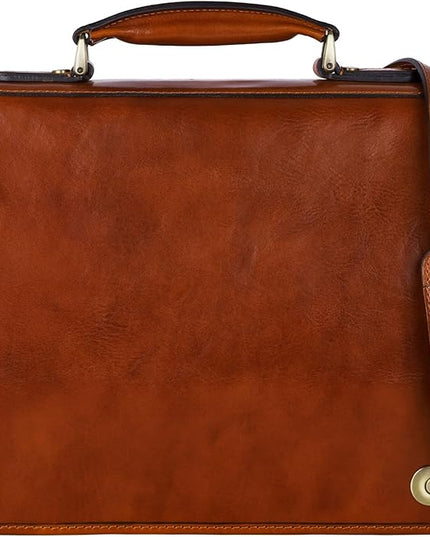 Time Resistance Leather Briefcase for Men - Italian Full Grain Leather Laptop Bag - Messenger Bag - Gift Box Included