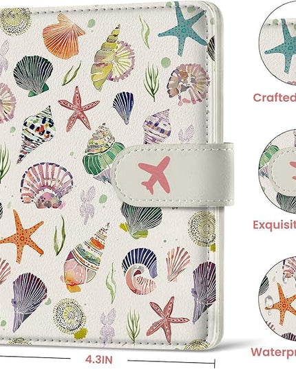 Passport Holder for Travel Essentials, RFID Blocking Leather Cover Wallet with Magnetic Closure, Aesthetic & Cute Passport Book Case for Women and Men - Seashell