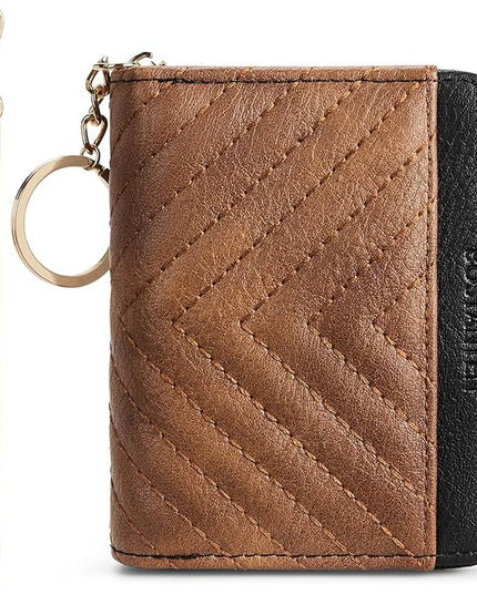 BOSTANTEN Credit Card Holder Wallet RFID Blocking Leather Small Wallet for Women Zipper Keychain Wallet with Wristlet Brown＆Black