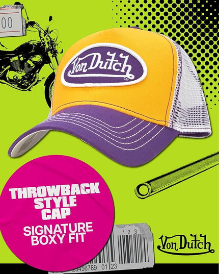 Von Dutch Unisex Trucker Hat - Curved Bill Mesh Back Retro Classic Adjustable Snapback Baseball Cap for Men and Women