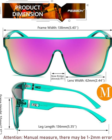 FEISEDY Sunglasses for Women Men, Fashion Mirrored Single Lens, Driving Beach Sunnies UV400 Shades B2996