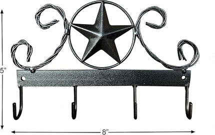 EcoRise Black Texas Country Western Key Holder - Rustic Wall Décor Key Hanger for Home, Vintage Metal Key Hangers for Wall, Star Key Rack Hook Wall Holders, Multiple Hooks for Keys (Black)