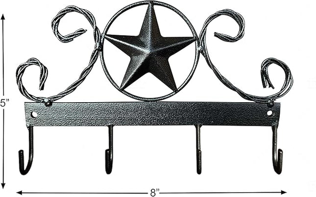 EcoRise Black Texas Country Western Key Holder - Rustic Wall Décor Key Hanger for Home, Vintage Metal Key Hangers for Wall, Star Key Rack Hook Wall Holders, Multiple Hooks for Keys (Black)