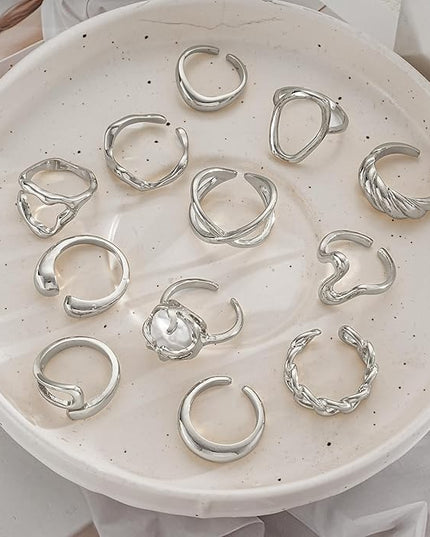 ÌF ME 10 PCS Gold Rings Set for Women Non Tarnish, 18K Gold Plated Chunky Stackable Rings, Statement Stacking Womens Ring Pack