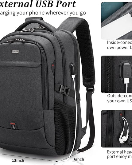 DUSLANG 17 Inch Laptop Backpack for Travel Water Resistant College Backpack for Men Women Laptop Bag with USB Charging Port Key Hanging Ornament Christmas Decorative,Black