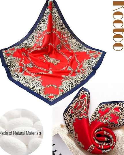 kcctoo 27.5" Mulberry Silk Feeling Head Scarf Women's Fashion Square Neck Satin Scarfs for Bag Hair Scarves Gift