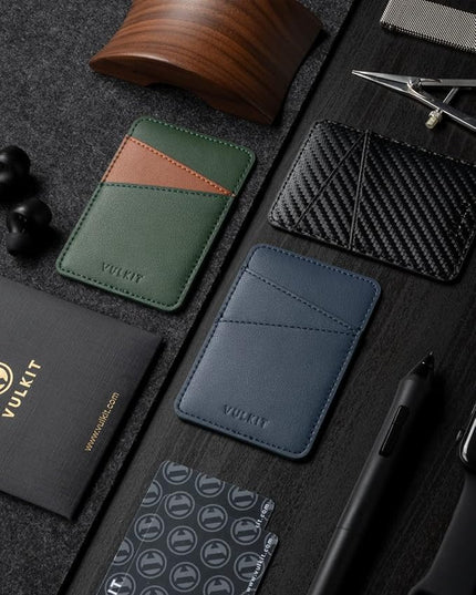 VULKIT Phone Card Holder Wallet Leather Adhesive Pocket RFID Blocking Credit Card Sleeves Stick Back of Phone Smartphones Green