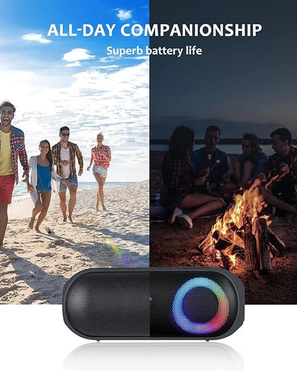Bluetooth Speaker with RGB Light, 30W Portable Bluetooth Wireless(100FT Range) Loud Stereo Sound, IPX7 Waterproof Shower Speakers, RGB Multi-Colors Rhythm Lights, 1000mins Playtime for Indoor&Outdoor