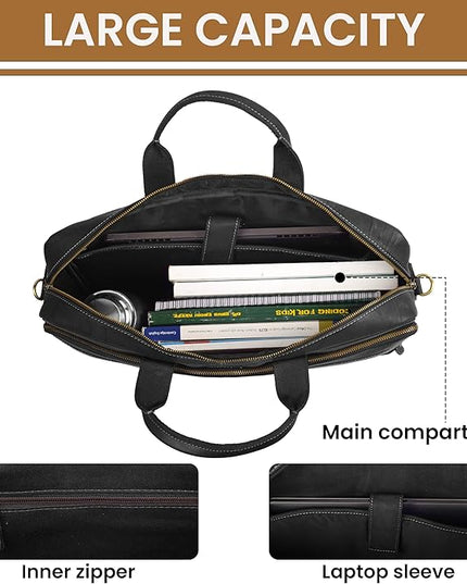 Vintage Leather Messenger Bag for Men, 16” Laptop Satchel with Adjustable Shoulder Strap, Briefcase Office Work & Travel Bag